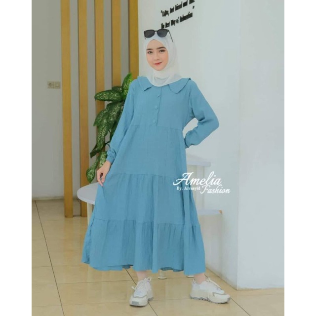 MIDI DRESS LADY CRUSH TERBARU ORI AMELIA FASHION GAMIS VIRAL KEKINIAN