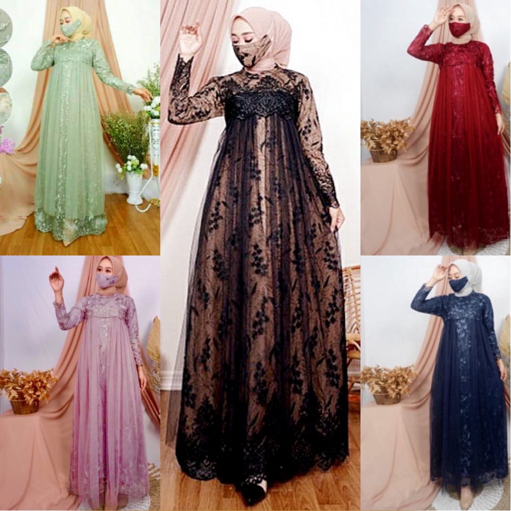 terbaru/Gamis Full Brukat AULIA Premium/ Dress Pesta Remaja Dewasa Wanita Modern/ Seragam Kondagan J