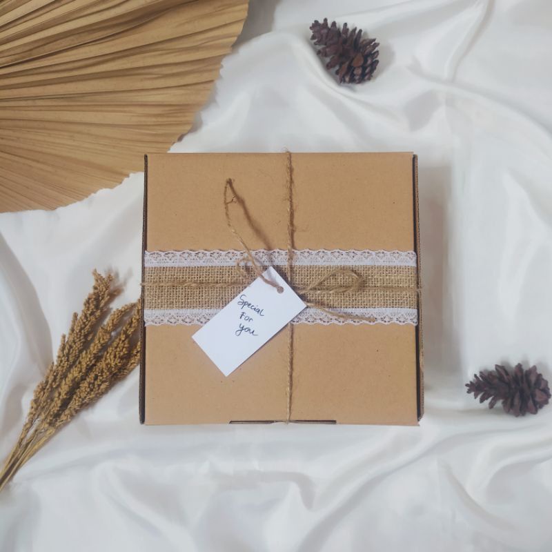 

Gift Box Goni Set Rustic pita Burlap Packaging Hamper Kotak Kado DIY-Set Kotak Kado