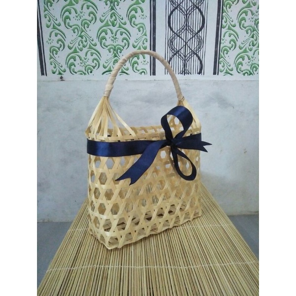 Jual TAS KERANJANG BAMBU UKURAN BESAR TAS HAMPERS KERANJANG PARSEL PACKAGING KADO