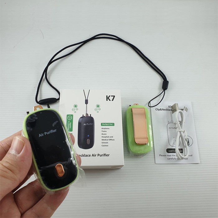 TERBARU Kalung Air Purifier K7 Portable Necklace & Clip ion Anion Filter - Hijau
