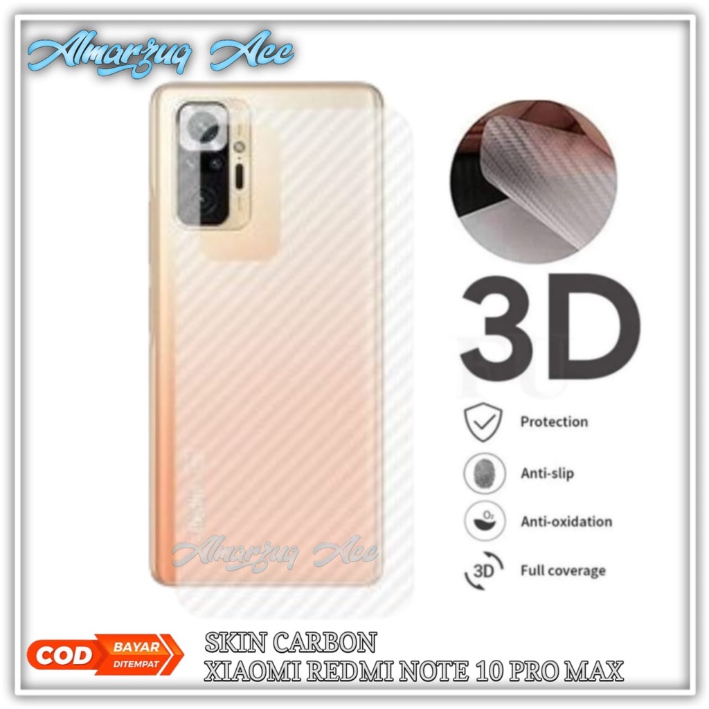 Skin Carboon untuk Xiaomi Redmi Note 10 Pro Max Pelindung Belakang HP dari Goresan