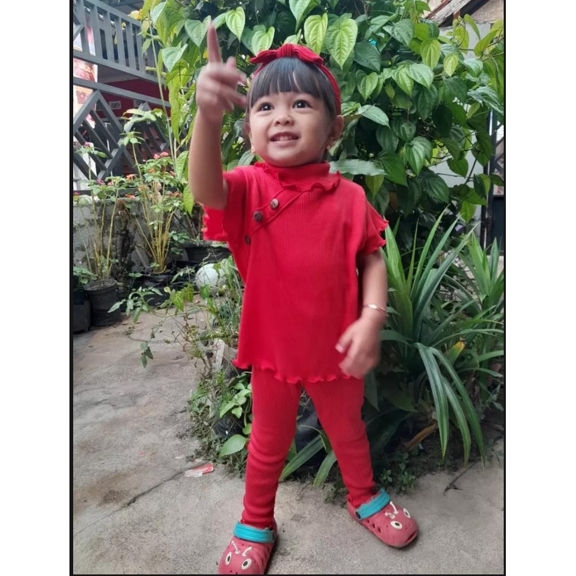 Baju Setelan Anak Set MIKAYLA Ruffle Knit Tee RIB, Baju Kaos Blouse Oneset Mikayla Anak Perempuan Ba