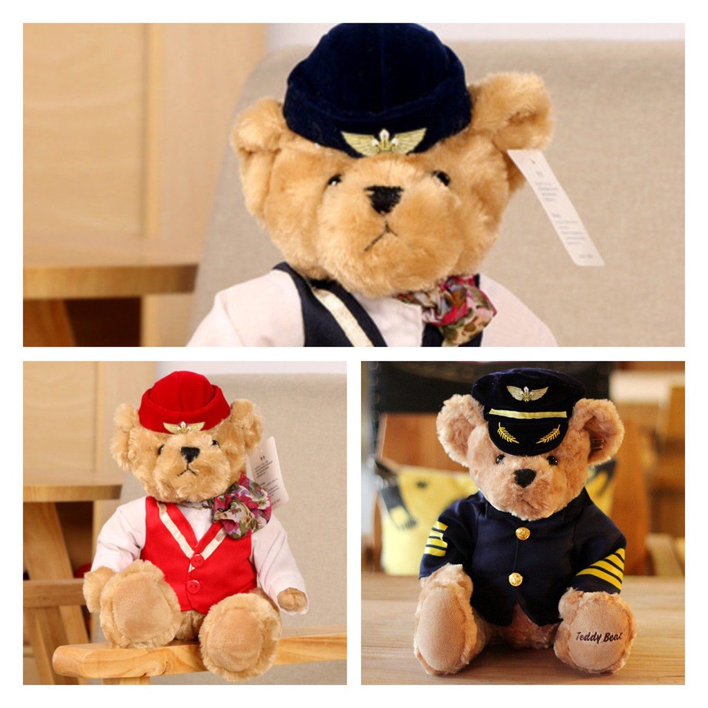 Mainan Plush Captain Teddy Bear Menggemaskan Untuk Anak-Anak Yang Suka Traveling