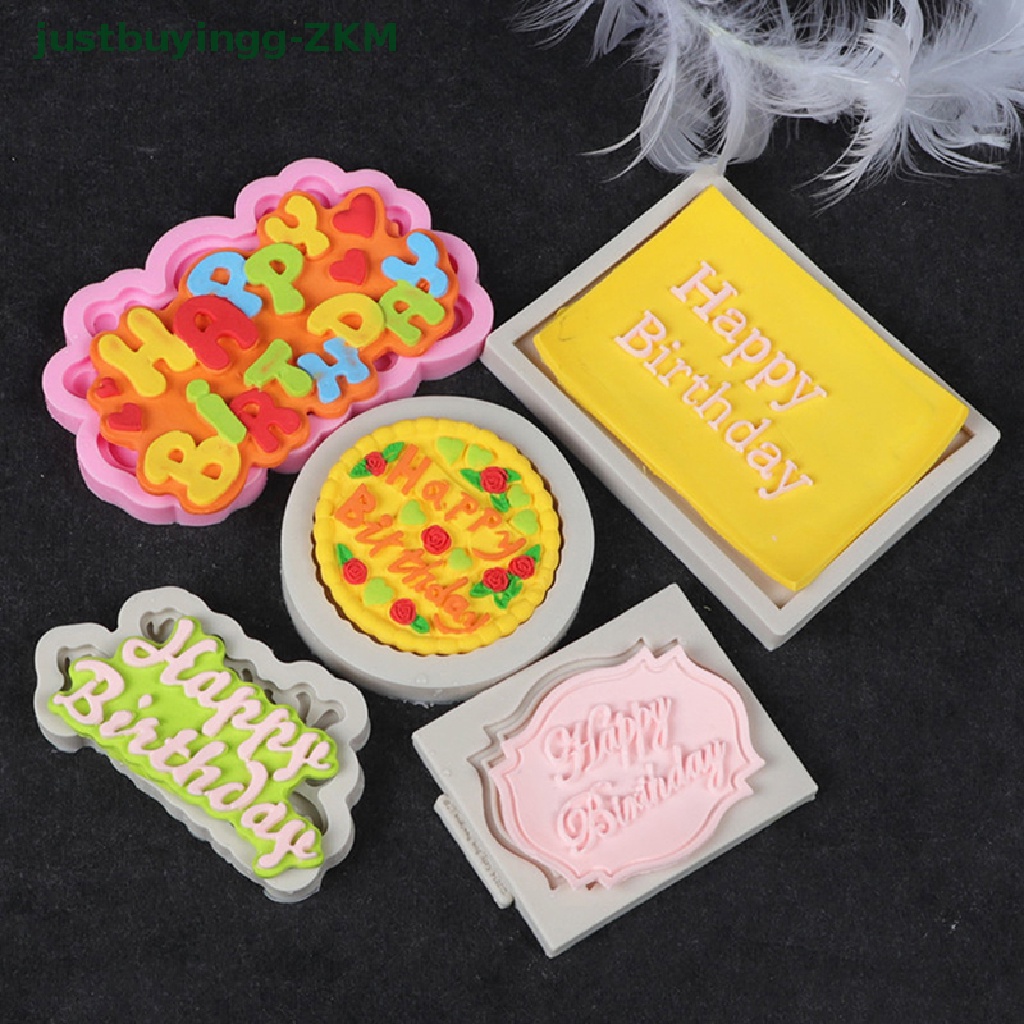 1 Pc Cetakan Es Jelly Cokelat 3D Bahan Silikon Desain Happy Birthday Bahasa Inggris