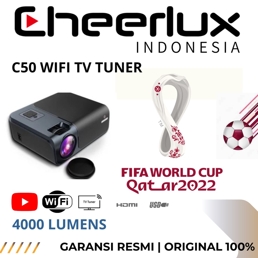 CHEERLUX INDONESIA | PROYEKTOR CHEERLUX C50 WIFI BLUETOOTH 5000 LUMENS | PROJECTOR CHEERLUX C50 WIFI MIRRORING KE HP DAN LAPTOP