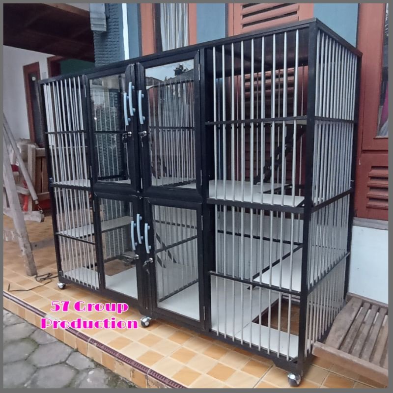 Kandang rumah kucing/ hewan tingkat 2 pintu 4 alumunium - Cathome Aquarium murah moderen