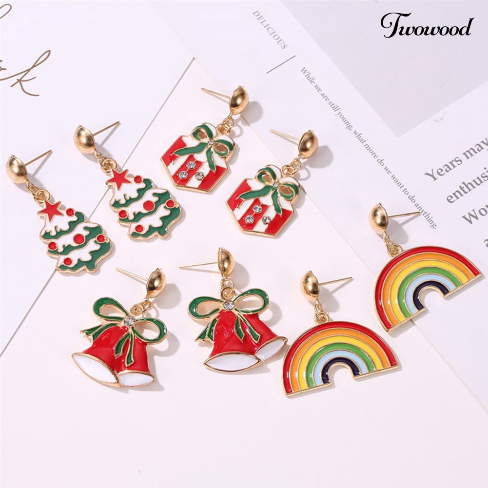 Anting Stud Liontin Pohon Natal Snowflake Labu Untuk Wanita