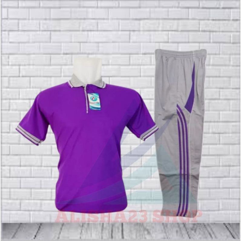 Setelan lengan pendek berkerah satu set training kaos kerah lengan pendek pria wanita setelan olahra