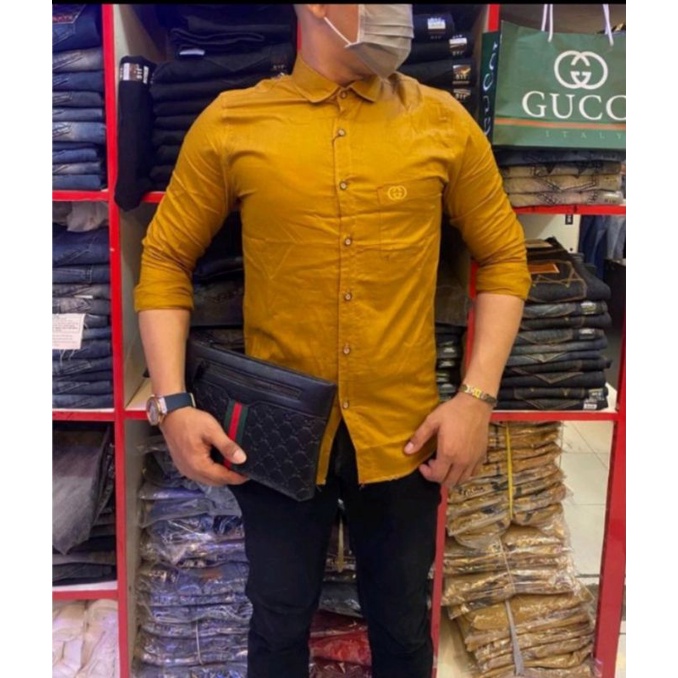 KEMEJA PRIA LENGAN PANJANG GUCCI ORIGINAL// KEMEJA PRIA LENGAN PANJANG GUCCI MOTIF POLOS