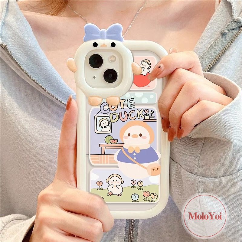 Soft Case Desain Kartun Bebek Monster 3D Untuk iPhone 11 12 14 13 Pro MAX 7 14 6 6s 8 Plus XR X XS MAX SE 2020