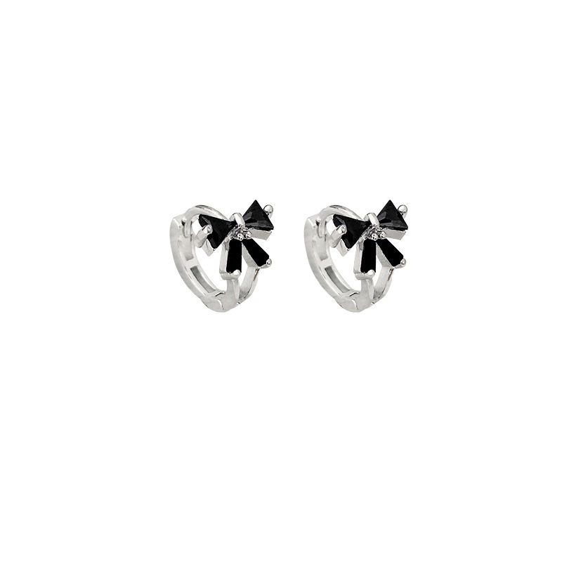 Anting Tusuk Sterling silver 925 Desain Pita Hias Zircon Hitam Mewah Untuk Wanita