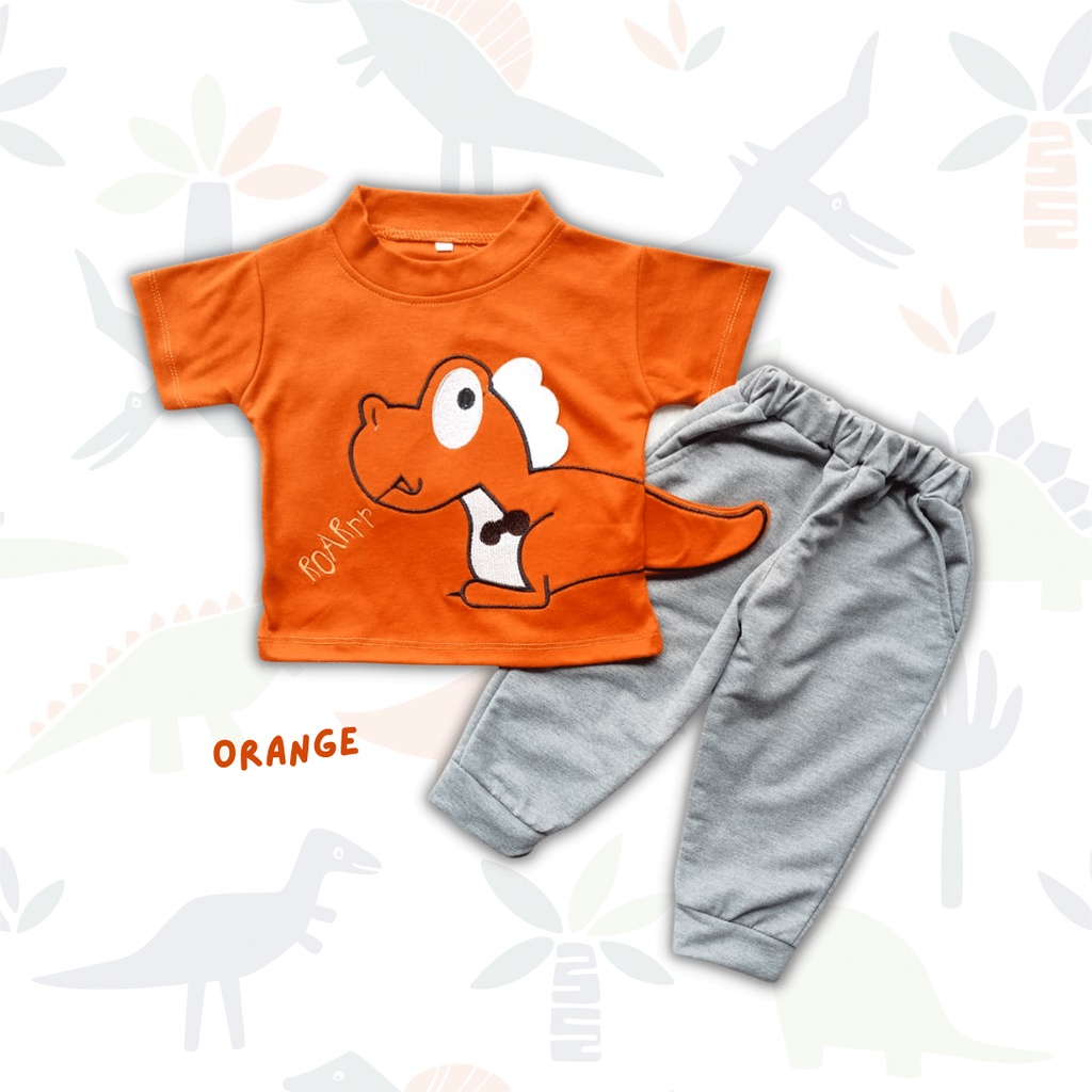 setelan anak laki laki setelan kaos anak lengan pendek setelan jogger balita 1 2 3 tahun 0 12 24 bulan DINO ROAR Tee set