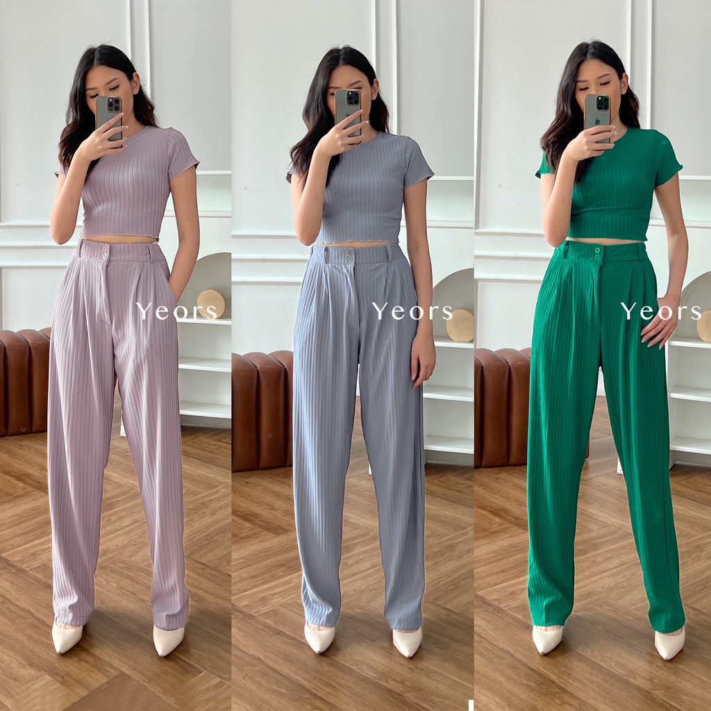 Yeors - Celana Murah Berkualitas Kulot Rib Knit Premium - Long Cullote Luna Pants - Korean Loose Pants Trousers Wanita - Loungewear - Celana Kulot Jumbo XL Perempuan Murah Berkualitas - Celana Kantor - Work Pants