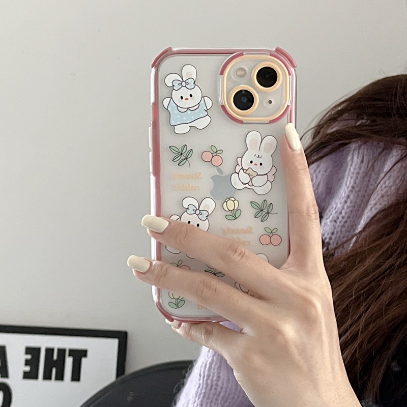 Casing hp IPhone 11 12 13 14 Pro Max 14 Plus Anti Jatuh Casing Bunga Ikatan Simpul Kelinci Kelinci Lucu Gadis Hadiah Cukup Beruntung