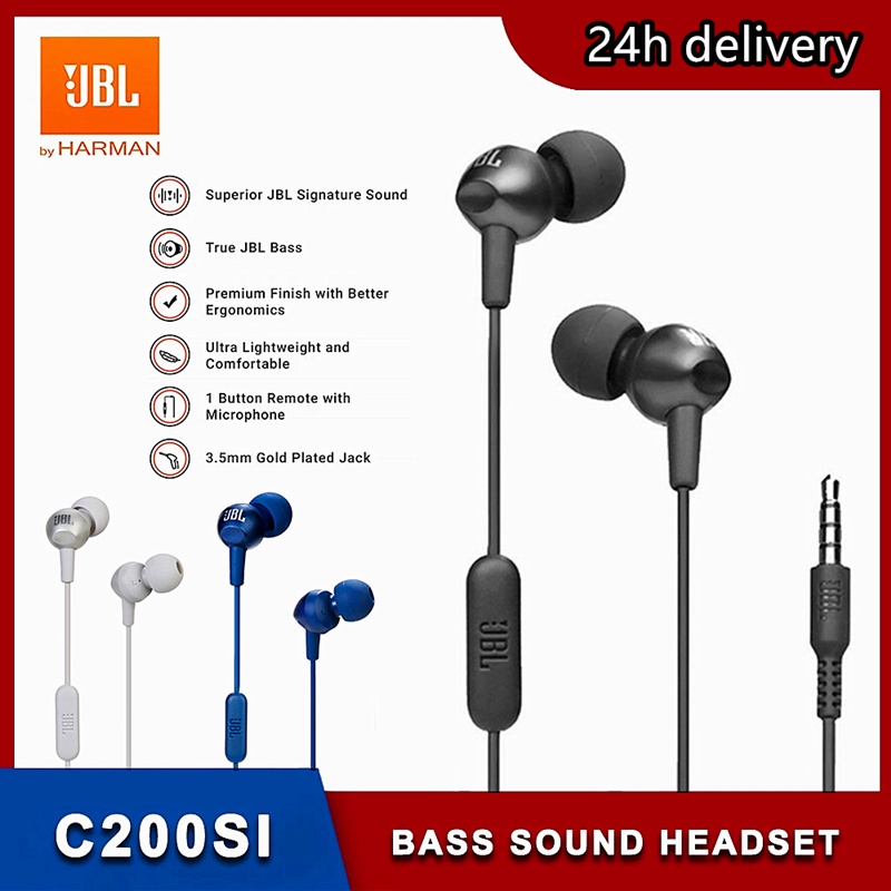 Jbl C200si Headset Deep Bass Kabel 3.5mm Dengan Mic Untuk Handphone