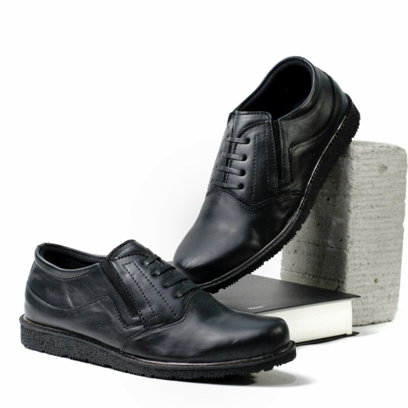 WARKA-Danaar Sepatu Pantofel Formal Casual Pria Modern Kulit Asli - Hitam