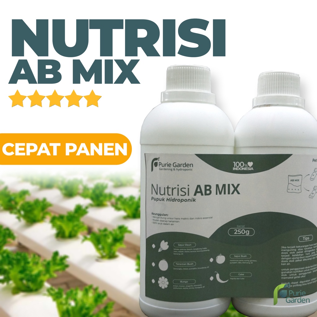 Pupuk Nutrisi Hidroponik AB Mix  250gr 500 ml Pekat Botol Puriegarden PG KDR