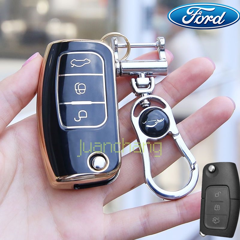 Casing Kunci Mobil Lipat 3 Tombol Bahan TPU Untuk Ford Fiesta Focus 2 Ecosport Kuga Escape Falcon B-Max C-Max