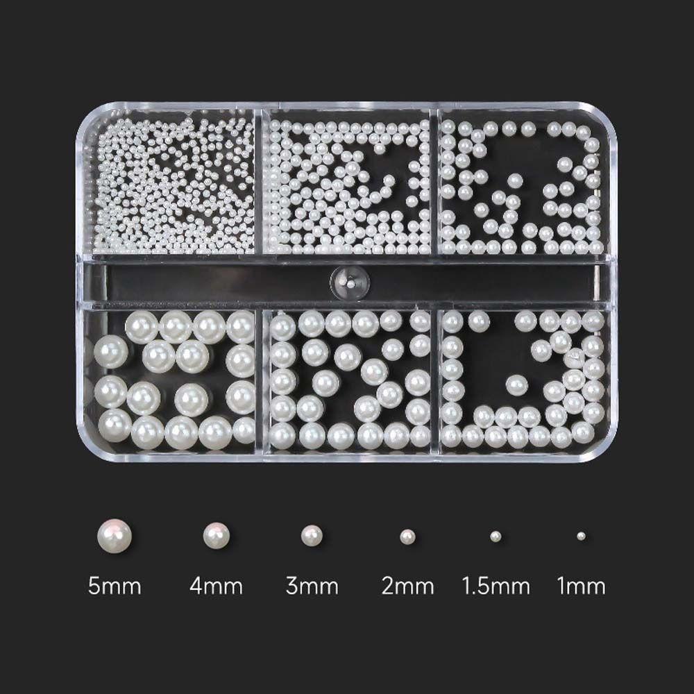 Mxbeauty Hiasan Kuku Mutiara 6kisi Jepang 3D Perhiasan Kuku Putih Pearlescent Manicure Aksesoris Hiasan Kuku Pearl Nail Drills