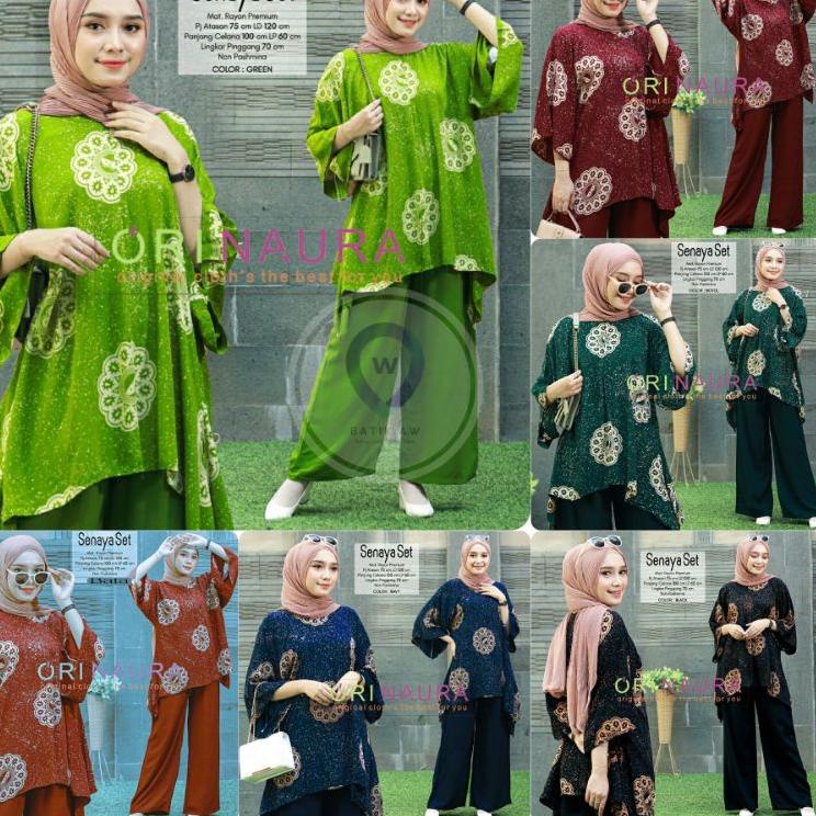 BARANG TERUPDATE Setelan Jumbo Senaya Set Waka Waka Motif Bunga Ori Naura Size Jumbo Busui Resleting