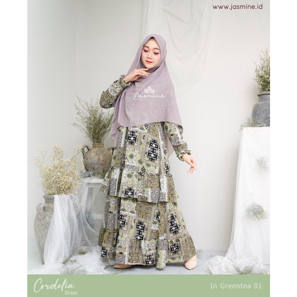 CORDELIA DRESS BY JASMINE GAMIS LIDIA HADIWINOTO FASHION BUSANA SYARI BUSUI MUSLIM BAHAN CIARA CREPE