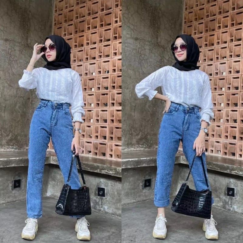 CELANA BOYFRIEND JEANS WANITA PLAIN PB