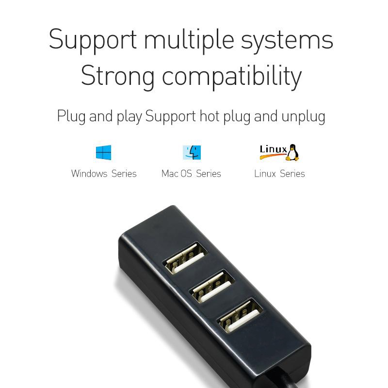 Adapter Hub 4 Port USB 2.0 Mini Kecepatan Tinggi Warna Hitam Untuk PC / Komputer