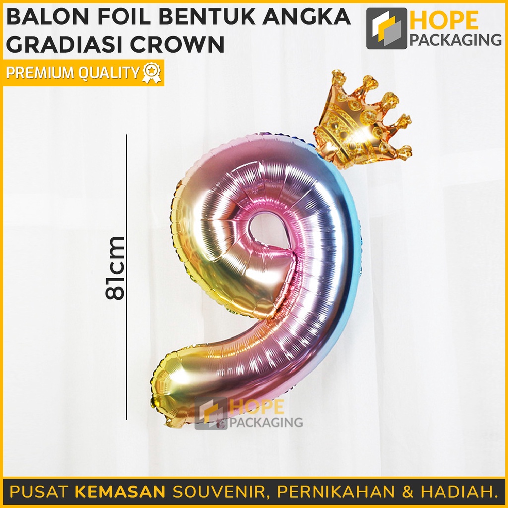 Balon foil bentuk angka gradasi Crown Balon ulang tahun / ultah / happy birthday 0 samspai 9