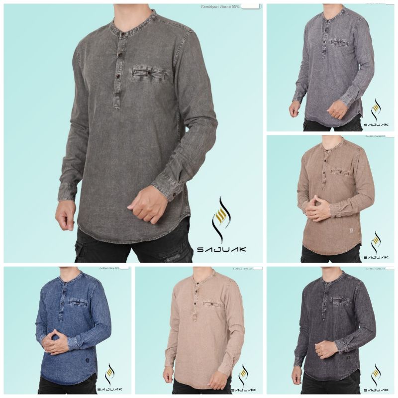 baju kemeja koko kemko pria lengan panjang denim terbaru limited JF original sajuak