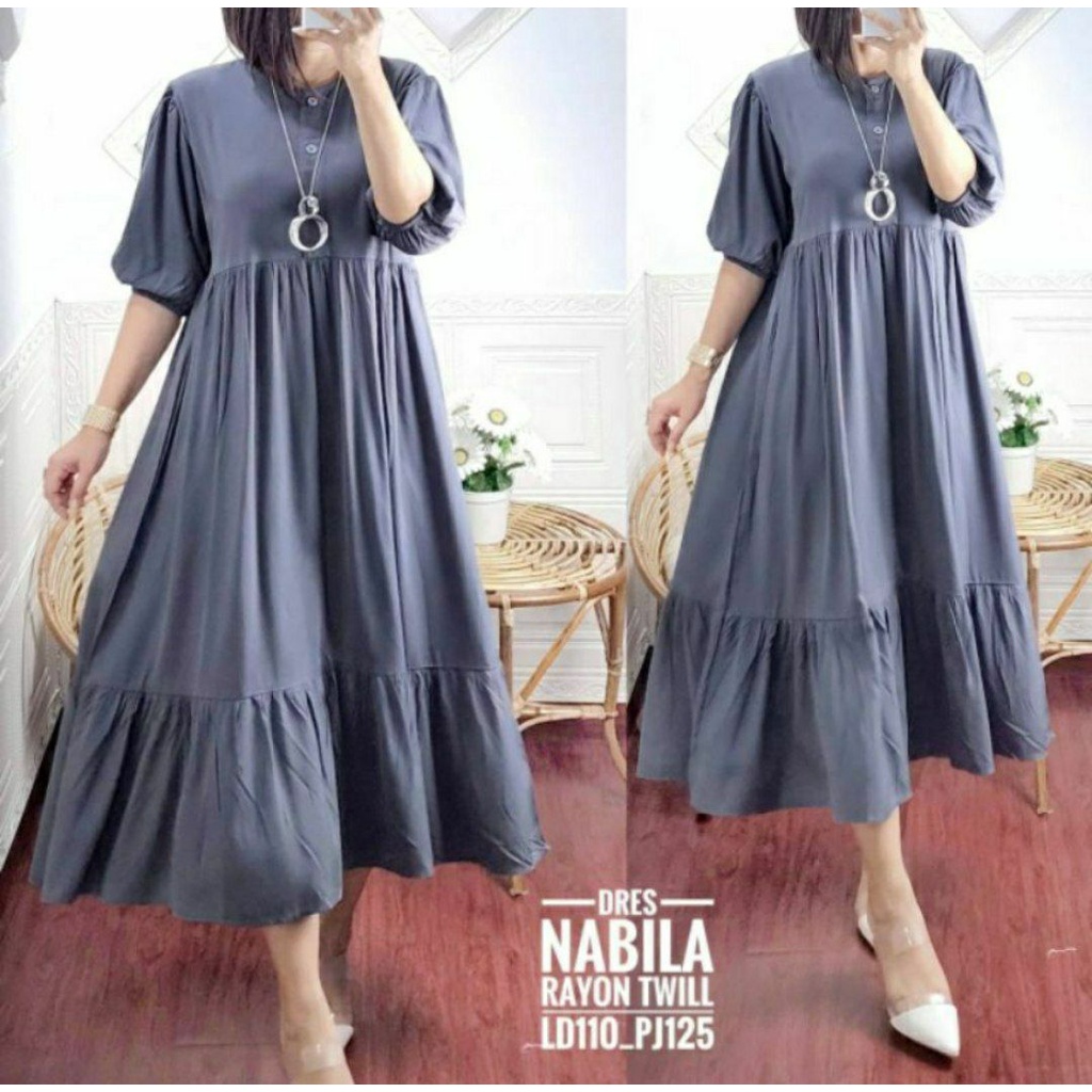 MIDI DRESS POLOS JUMBO KEKINIAN - NABILA DRESS - MIDI RAYON BUSUI LD 120