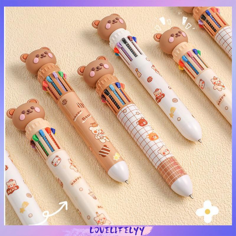 

AT 1pc Pulpen Mekanik 10 Warna Warni Rectractable Pen Color Motif Kartun Lucu Bear Grid Kotak