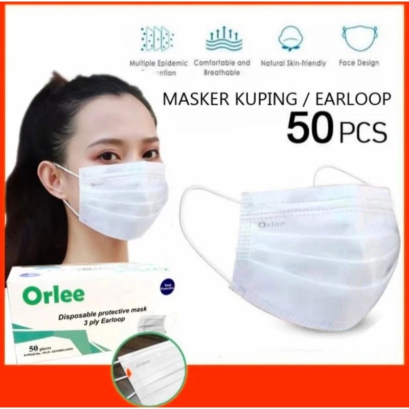 MASKER BEDAH ORLEE 50PC EARLOOP KEMENKES ORIGINAL