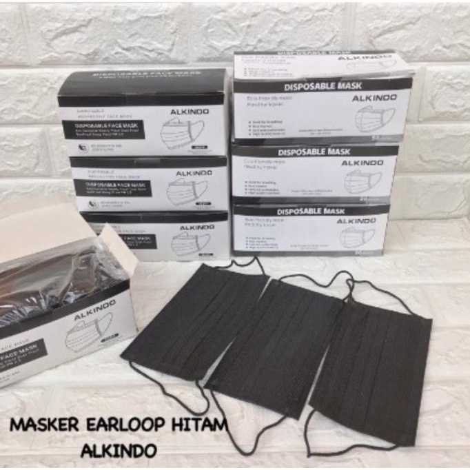MASKER EARLOOP HITAM 3 PLY ALKINDO t-zonahardwares