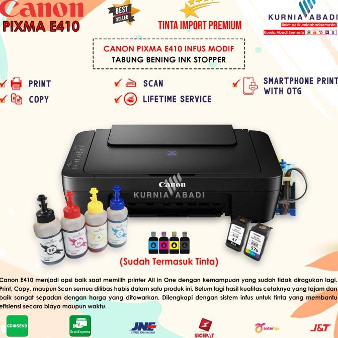 Printer Canon Pixma E410 Infus Print Scan Copy Inkjet Infus Bening
