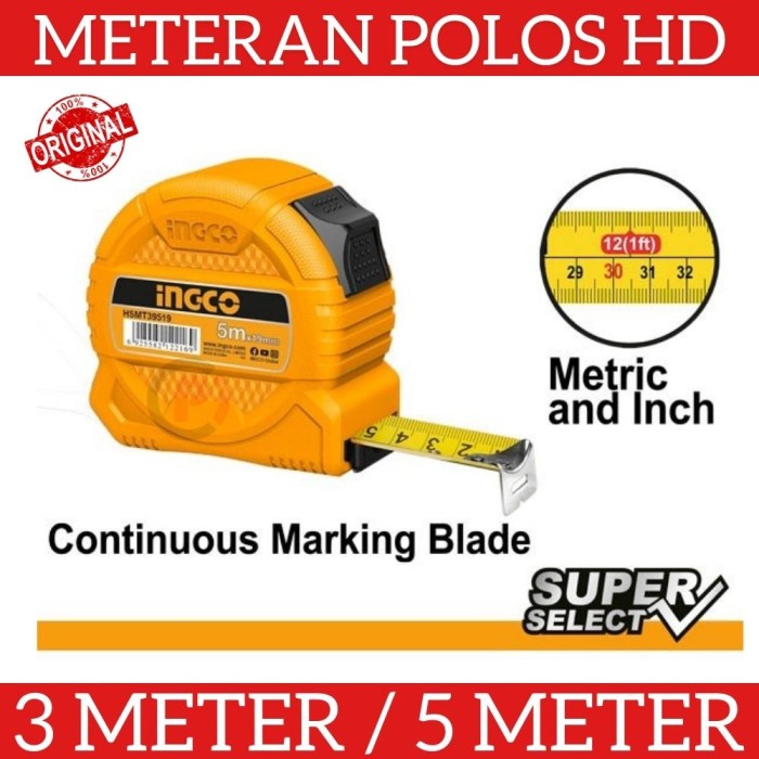 INGCO Meteran Tukang Model Polos Panjang 3 / 5 Meter Heavy Duty HD