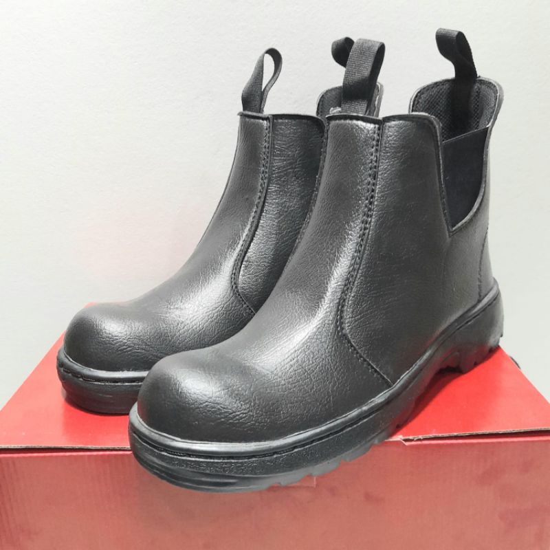 sepatu safety boot karet' samping cocok untuk kerja warna hitam terbaru