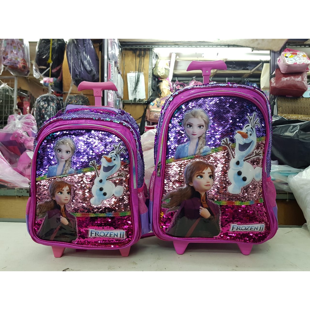 Tas Sekolah Troli Anak SD dan TK Motif Unicorn Frozen LOL Tas Trolley Dorong Sequin Usap Import Tas Sekolah Anak Perempuan