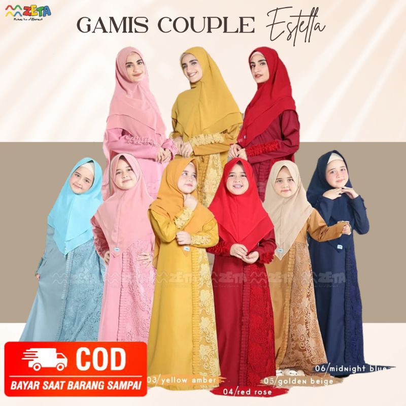 ZETA GAMIS COUPLE IBU DAN ANAK SET JILBAB BAJU SARIMBIT LEBARAN MURAH POLOS GAMIS BROKAT MIX TOYOBO 