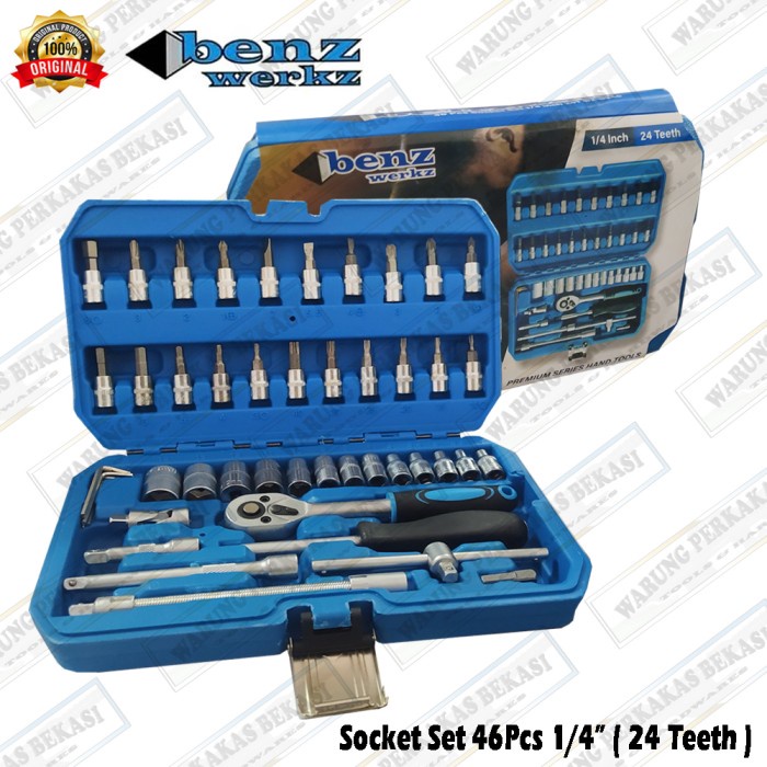 [READY] Benz Kunci Sok Full Set Lengkap 1/4 X 6Pt 24 Teeth Socket 46Pcs / Perlengkapan Rumah Tangga 