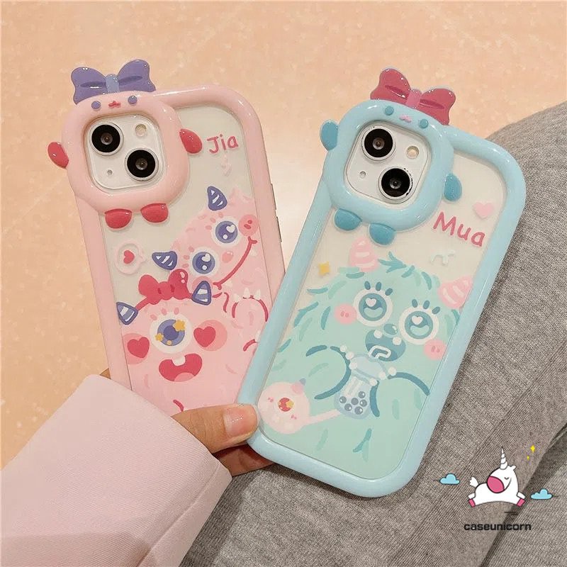 Case Kartun Monsters Untuk Redmi 10C 9a1+9A 10 9T 10A 9C NFC Redmi Note8 9 11 11Pro+10 11s 10Pro POCO M3 X3 NFC Pro Mi 11Lite Lucu 3D Bow Little Monster Lens Soft Cover