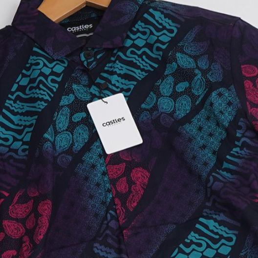Kemeja Batik Pria Slimfit Lengan pendek Cotton Stretch M L XL 6482 - Ungu, XXXL