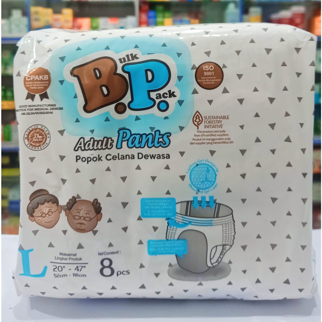 Popok Celana Dewasa BP Bulk Pack Ukuran L 8 Pcs