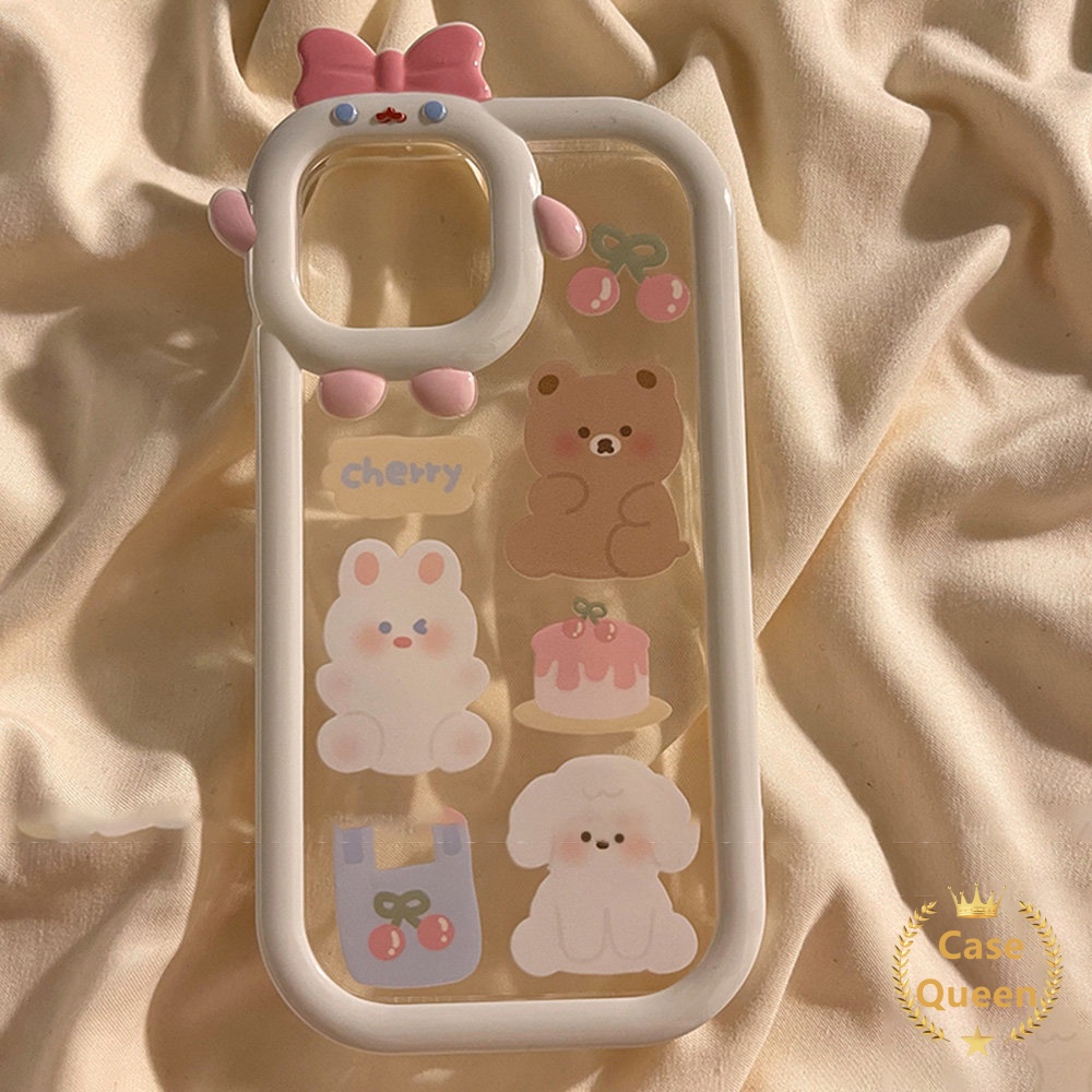 Case Lensa 3D Bow Monster OPPO A17 A7 A7 A16 A3s A52 A53 A31 A5 A9 A92 A15 A12 A57 A16E A55 A95 A96 A16K A5s A76 A16s A17K A54 A94 A74 Reno 5 8 5F Kartun Cherry Bear Puppy Lembut Sarung Cover Sarung