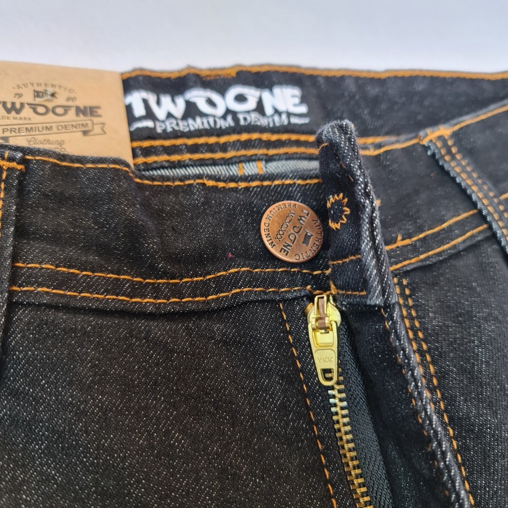 TWO ONE - Celana Jeans Panjang Pria Slim Fit - Jeans Pria Saku Bobok Black Garmen