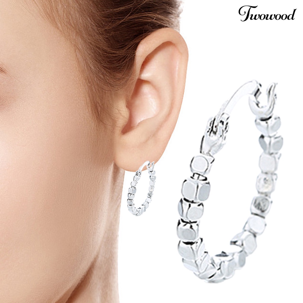 1 Pc Anting Hoop Bentuk Geometrik Kubus Bahan Tembaga Gaya Hip Hop Untuk Wanita