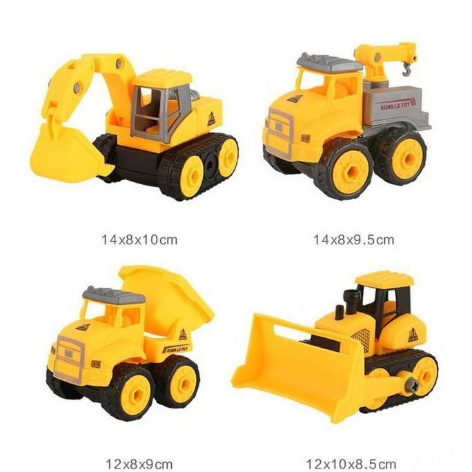 4Pcs Diy Mobil Konstruksi Traktor Buldozer Beko Mainan Anak Laki Laki Storikatha
