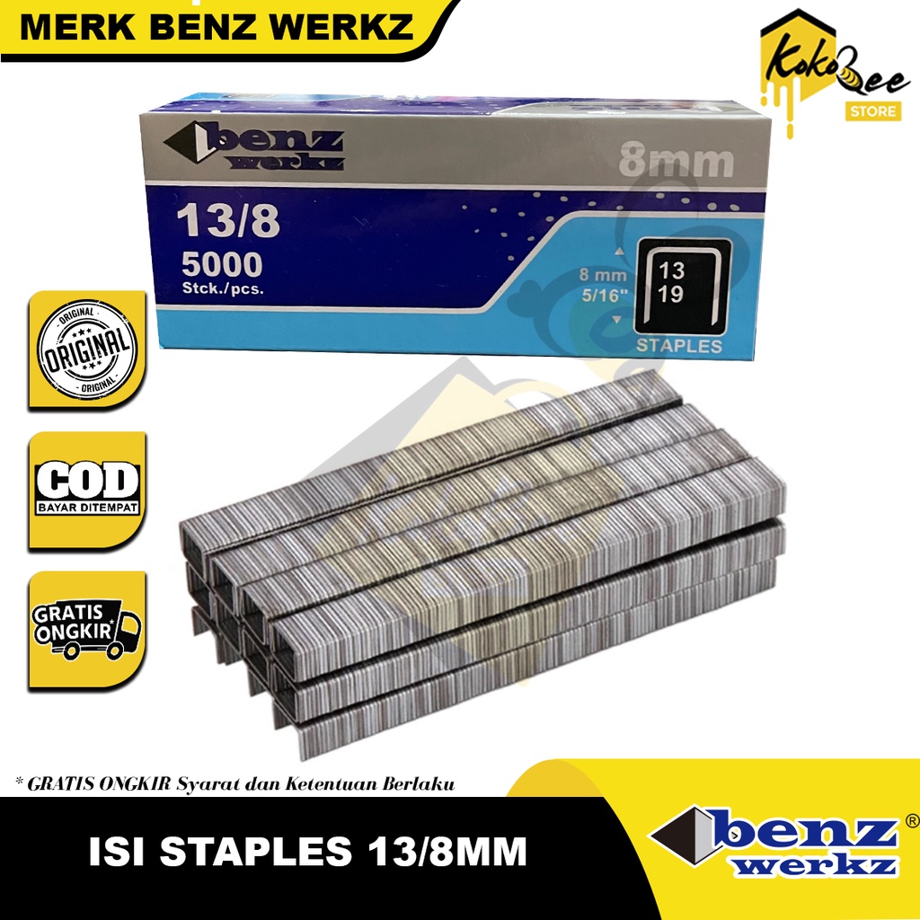 

Isi staples hekter tangan manual stapler gun 13/8mm isi staples R23 - Isi staples tembak 8mm 13/8 gun tacker stapler R23 13/8 isi 5000 pcs benz werkz