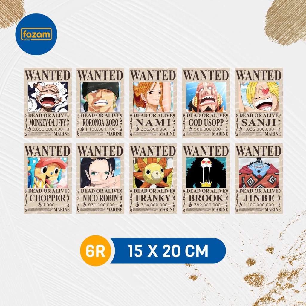 poster bounty wanted anime one piece terbaru after wano media papan mdf 6R 15x20 cm