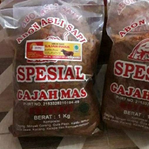 

Abon sapi Gajah inggil 1kg pedas kemasan pouch/thinwall